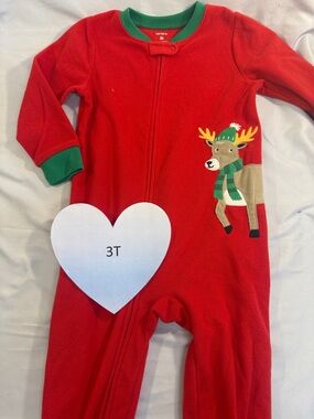 Carter's - Red Reindeer Kids One Piece Fleece Sleeper/Onesie